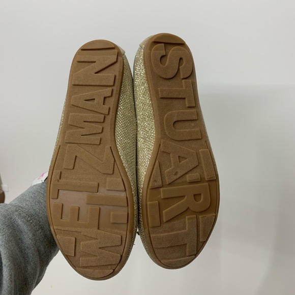 Stuart Weitzman Girls Fannie Gold Glitter Round Toe Bow Ballet Flats Size 5 - Picture 4 of 8